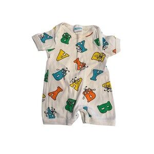 Vintage Carter’s All Over Alphabet Print One Piece Romper 12-18 POUNDS Shorts
